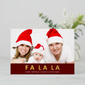 Fa la la rood goud moderne kerstfoto folie feestdagenkaart (Staand Voorkant)