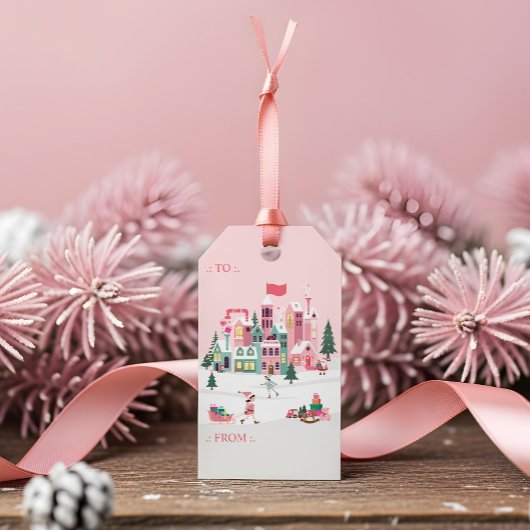 Fa La La Roze Kerst Elf Speelgoed Werkplaats Cadeaulabel
