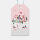 Fa La La Roze Kerst Elf Speelgoed Werkplaats Cadeaulabel (Voorkant)