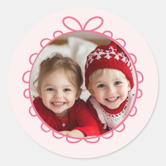 Fa La La Roze Kerstronde Foto Ronde Sticker (Voorkant)