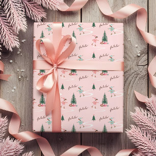 Fa La La Schattigee Roze Elf Schaatsen Girly Cadeaupapier