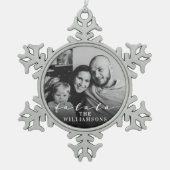 Fa La La Trendy Script Kerstfoto Tin Sneeuwvlok Ornament (Voorkant)