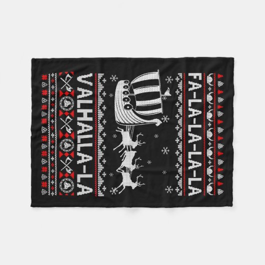 Fa La La Valhalla Viking Ship Christmas Xmas Ugly Fleece Deken (Voorkant (Horizontaal))