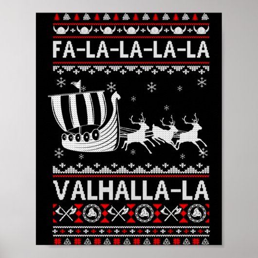 Fa La La Valhalla Viking Ship Christmas Xmas Ugly  Poster (Voorkant)