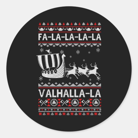 Fa La La Valhalla Viking Ship Christmas Xmas Ugly  Ronde Sticker (Voorkant)