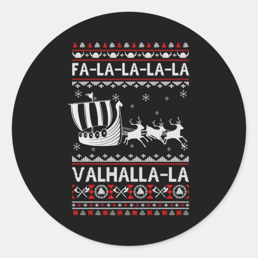Fa La La Valhalla Viking Ship Christmas Xmas Ugly  Ronde Sticker (Voorkant)