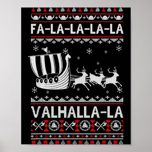 Fa La La Valhalla Vikingschip Kerstmis Xmas Lelijk Poster (Voorkant)