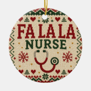 Fa la la Verpleegster Festieve Afzichtelijke Kerst Keramisch Ornament