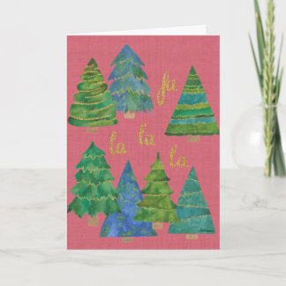Fa La La Watercolor Christmas Card Golden Accents Kaart