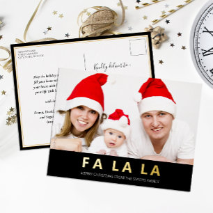 Fa La La Zwarte Gouden Moderne Kerst Foto Folie Feestdagen Briefkaart