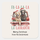 FA LA LABRADOR HOND KERSTMIS HARIG VIERKANTE STICKER (Voorkant)