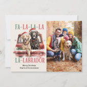 FA LA LABRADOR HOND RODE VRACHTWAGEN HARIG KERSTFE FEESTDAGENKAART (Voorkant)