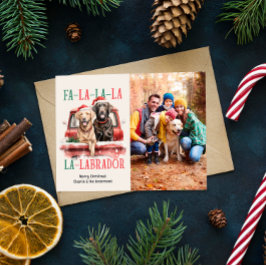 FA LA LABRADOR HOND RODE VRACHTWAGEN HARIG KERSTFE FEESTDAGENKAART