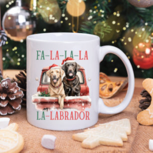 FA LA LABRADOR HOND RODE VRACHTWAGEN HARIG KERSTFE KOFFIEMOK