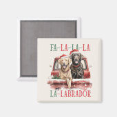 FA LA LABRADOR HOND RODE VRACHTWAGEN HARIG KERSTFE MAGNEET (Voorkant / Achterkant)