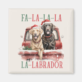 FA LA LABRADOR HOND RODE VRACHTWAGEN HARIG KERSTFE MAGNEET