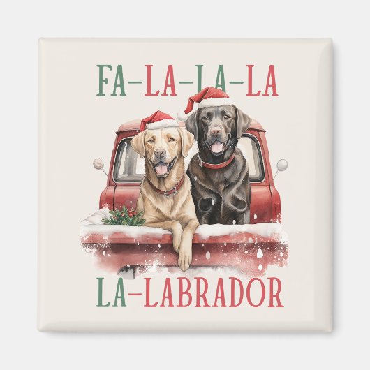 FA LA LABRADOR HOND RODE VRACHTWAGEN HARIG KERSTFE MAGNEET (Voorkant)