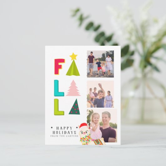 FA LA LLAMA 3 PHOTO feestelijke kinderen Feestdagenkaart (Staand voorkant)