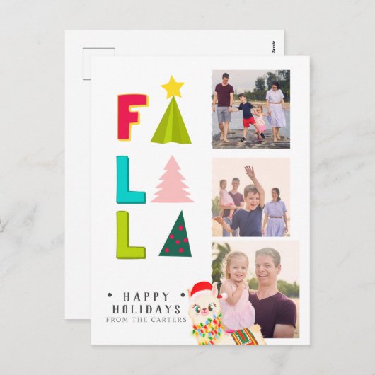 FA LA LLAMA 3 PHOTO feestelijke kinderen Feestdagenkaart (Voorkant / Achterkant)