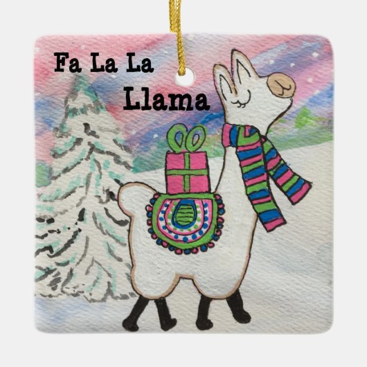 Fa La Llama Cute Kerstmis Keramisch Ornament (Voorkant)