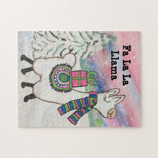 Fa La Llama Cute Modern Kerstmis Legpuzzel (Horizontaal)