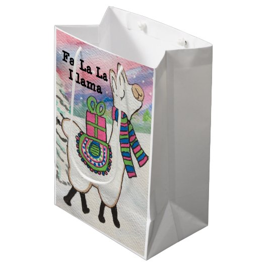 Fa La Llama Cute Modern Kerstmis Medium Cadeauzakje (Voorkant Gekanteld)