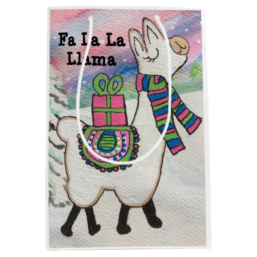 Fa La Llama Cute Modern Kerstmis Medium Cadeauzakje (Voorkant)