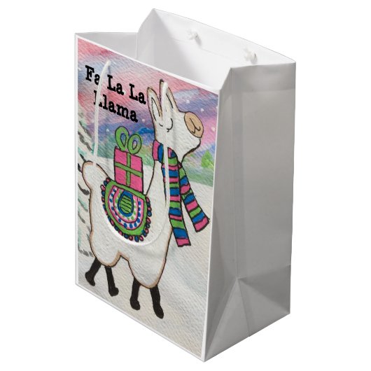 Fa La Llama Cute Modern Kerstmis Medium Cadeauzakje (Achterkant Gekanteld)