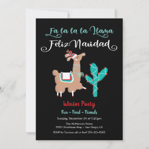 Fa la Llama Feliz Navidad Party Invitation Feestdagenkaart