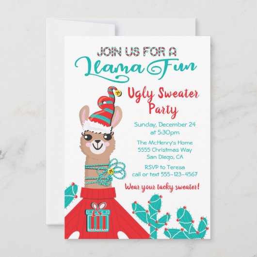 Fa la Llama Ugly kerstSweater Party Kaart (Voorkant)