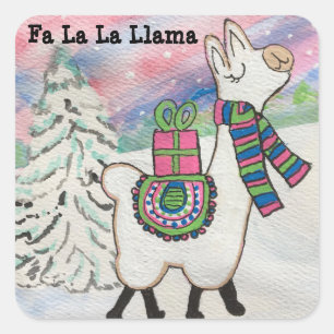 Fa La Llama Whimsical Kerstmis Vierkante Sticker