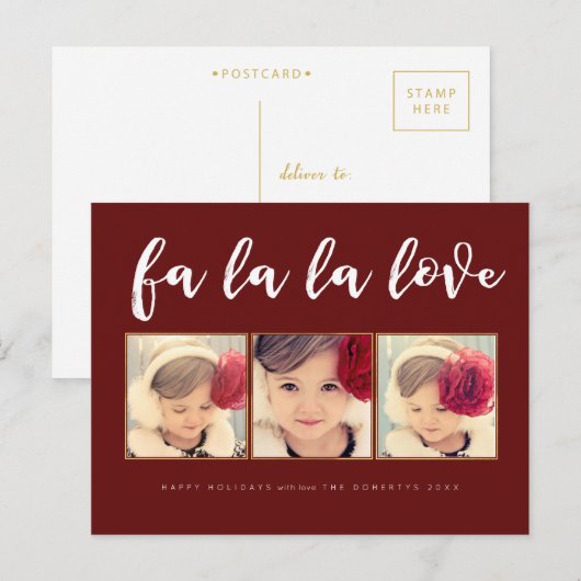 Fa La Love Kerst 3 Foto Groet Briefkaart (Voorkant / Achterkant)