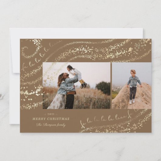 Fa La Magical Gold Christmas Carol Two Photo Feestdagenkaart (Voorkant)