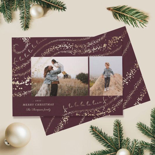 Fa La Magical Gold Christmas Carol Two Photo Feestdagenkaart