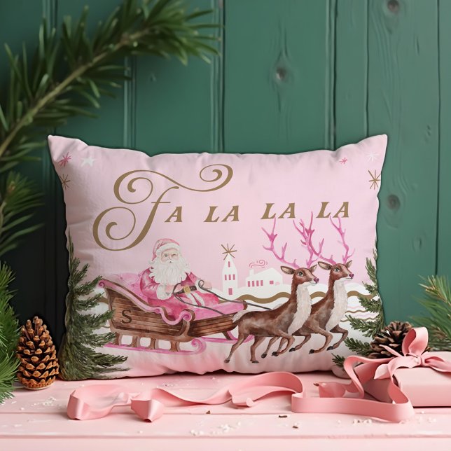 Fa La Merry Pink Christmas Santa Seligh Reindeer Accent Kussen (Fa La Merry Pink Christmas Santa Seligh Reindeer Accent Pillow)