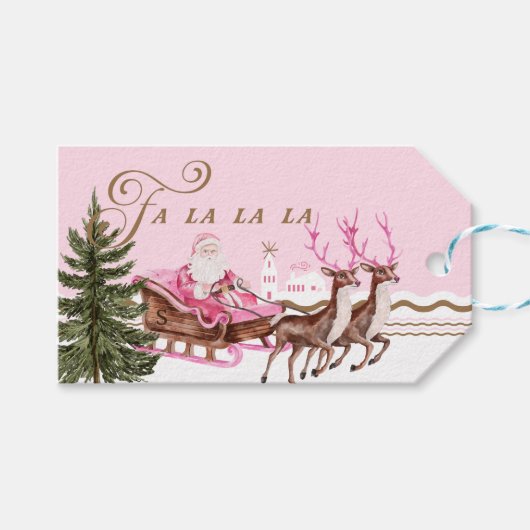 Fa La Merry Pink Christmas Santa Seligh Reindeer Cadeaulabel (Voorkant (Horizontaal))