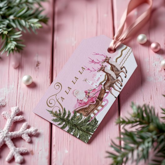 Fa La Merry Pink Christmas Santa Seligh Reindeer Cadeaulabel