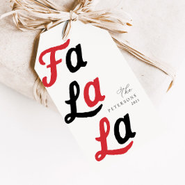 Fa La Moderne Retro Rood & Zwart Geplaagd Kerstmis Cadeaulabel