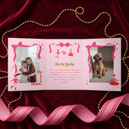 Fa La Notenkraker Ballet Roze Strik Foto Kerstmis Drieluik Wenskaart