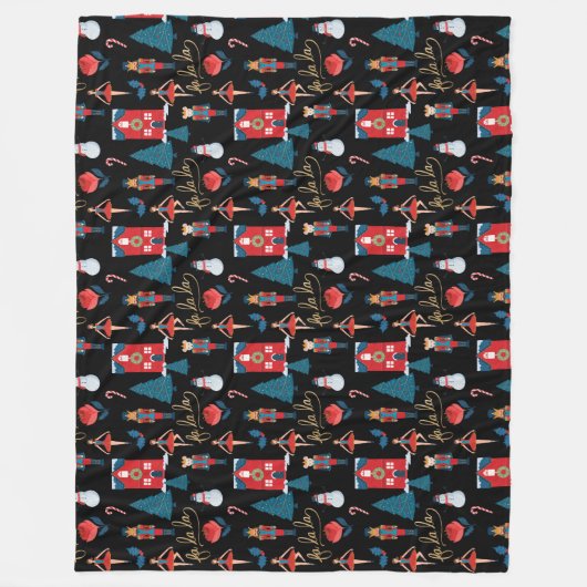 Fa La Nutcracker-kerstpatroon zwart Fleece Deken (Voorkant)