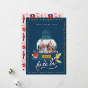 Fa La Nutkraker kerstfamilie Foto Snow Wereldbol Feestdagenkaart