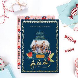 Fa La Nutkraker kerstfamilie Foto Snow Wereldbol Folie Feestdagenkaart