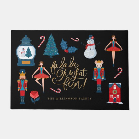 Fa La Oh What Fun Kerstman Nutkraker Familie Deurmat (Voorkant)