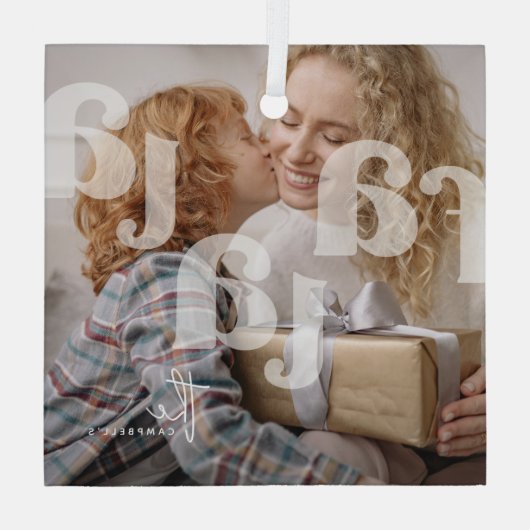 Fa la Overlay Typografie 'Foto Kerstmis Glas Ornament (Achterkant)