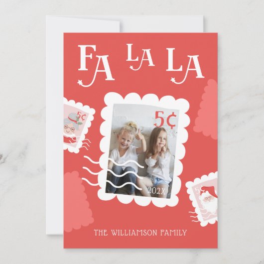Fa La Santa Claus kerstpostzegelfoto Feestdagenkaart (Voorkant)