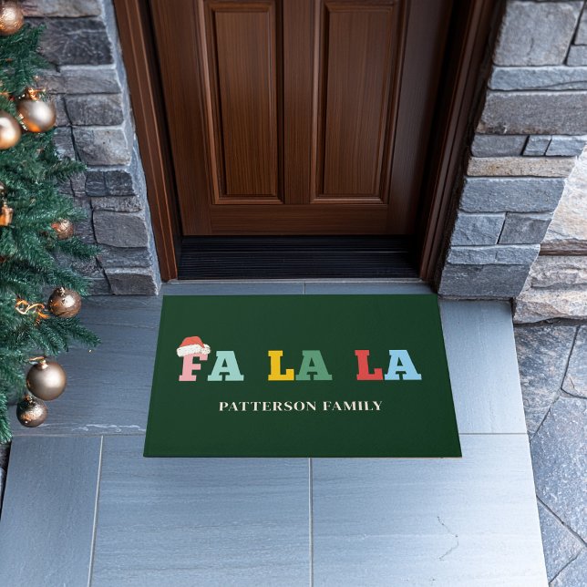 FA LA Santa-Pet Script Typografie Custom Family Deurmat (FA LA LA Santa-Hat Script Typography Custom Family Doormat)