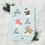 Fa La Sneeuw Engel Bos Dieren Leuke Winter Feestdagenkaart<br><div class="desc">Vier het magische en feestelijke vakantieseizoen met onze aangepaste boslanddier sneeuw engel vakantie kaart. Het ontwerp toont ons typografisch ontwerp "Fa La La" met drie beboste dieren (muis, wasbeer en vos die sneeuwengelen maken in de sneeuw. Gepersonaliseerd met je monogram initiaal op het shirt van de vos en je familie...</div>