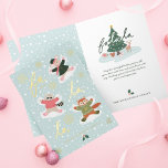 Fa La Sneeuw Engel Bos Dieren Leuke Winter Folie Wenskaart<br><div class="desc">Vier het magische en feestelijke vakantieseizoen met onze op maat gemaakte boslanddier sneeuwengel folie kerstkaart. Het ontwerp toont ons typografisch ontwerp "Fa La La" met drie beboste dieren (muis, wasbeer en vos die sneeuwengelen maken in de sneeuw. Gepersonaliseerd met je monogram initiaal op het shirt van de vos en je...</div>