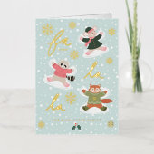 Fa La Sneeuw Engel Bos Dieren Leuke Winter Folie Wenskaart (Voorkant)