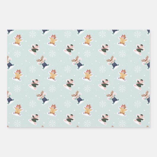 Fa La Sneeuw Engel Bos Dieren Leuke Winter Inpakpapier Vel (Voorkant)